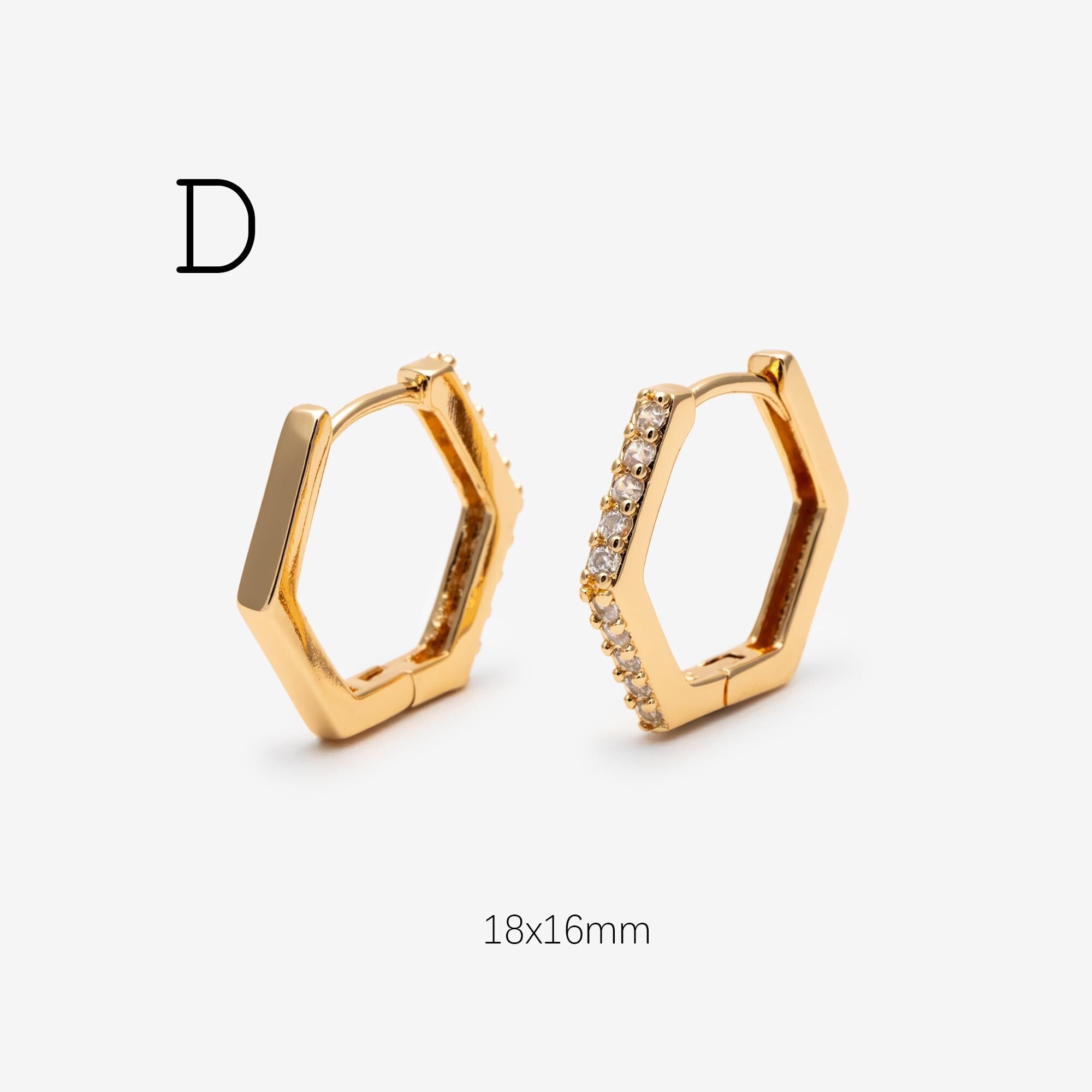 4pcs CZ Paved Polygon Hoop Earrings, Geometric Huggie Earrings, Minimalist Hoop Earrings (GB-2398)